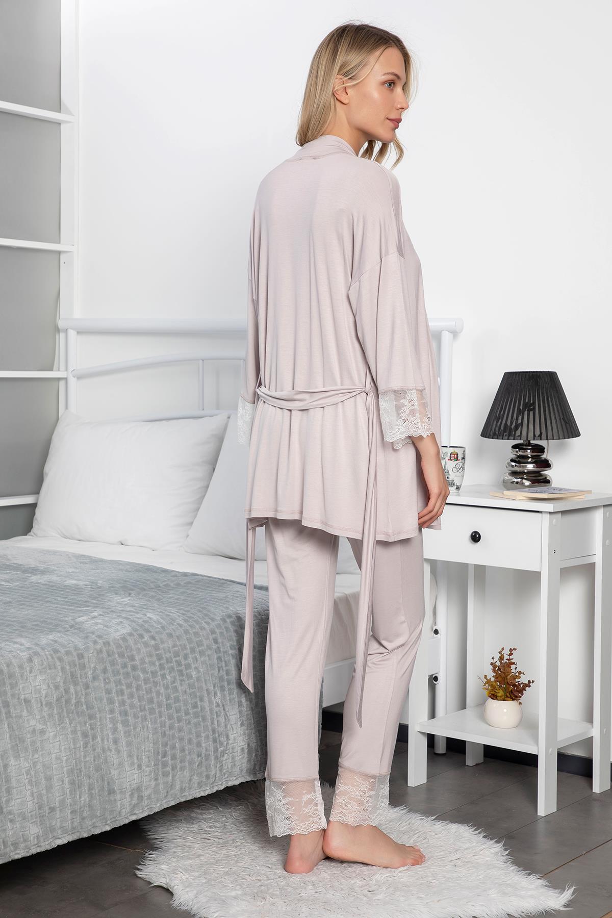 Dantelli Hamile Lohusa 3lü Pijama Takımı