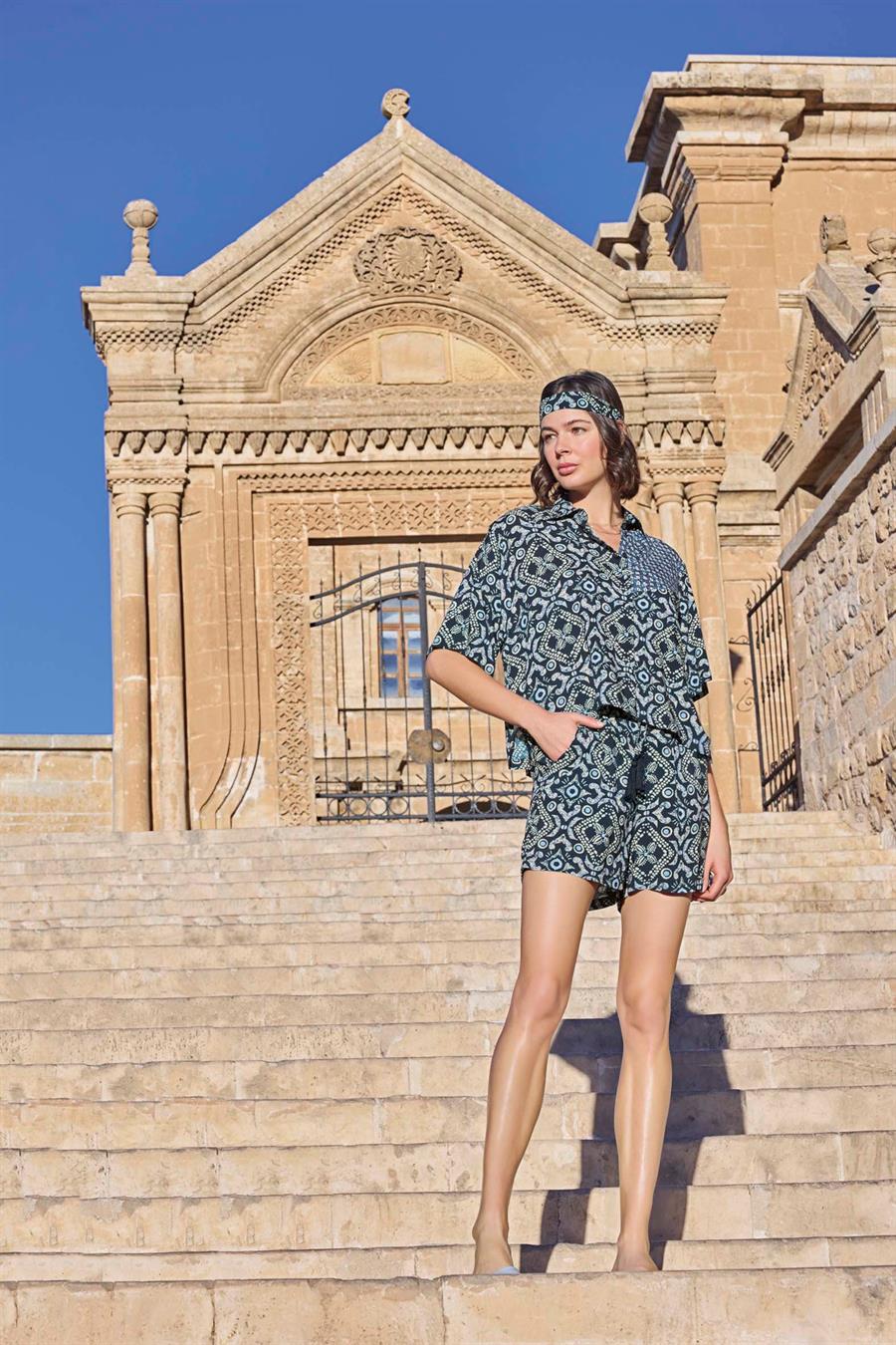 Etnik Desenli Truvakar Kollu Alt Üst Takım