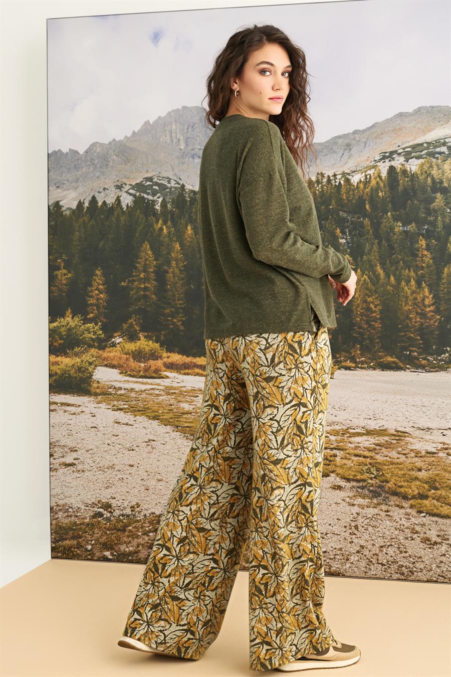 Yaprak Desenli Uzun Kollu Alt Üst Takım