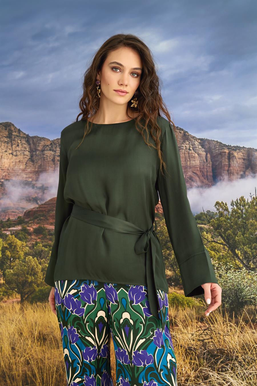 Çiçek Desenli Uzun Kollu Saten Alt Üst Takım