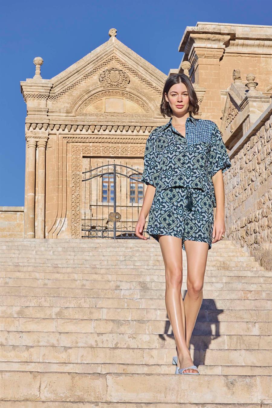 Etnik Desenli Truvakar Kollu Alt Üst Takım