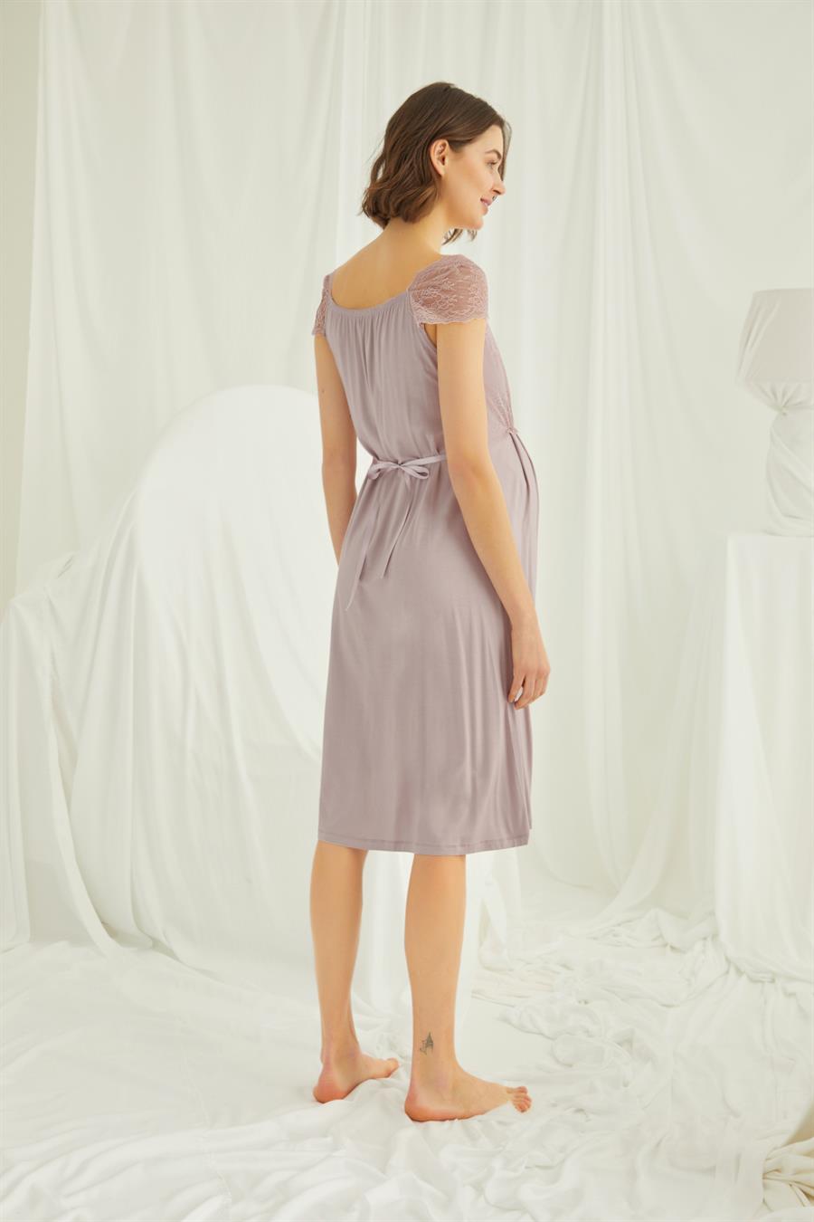 Dantelli Önü Düğmeli Hamile Lohusa Gecelik