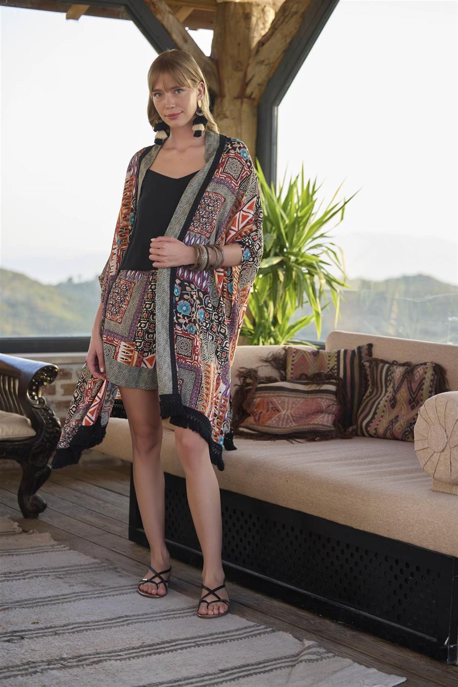 Etnik Desenli 3lü Alt Üst Takım