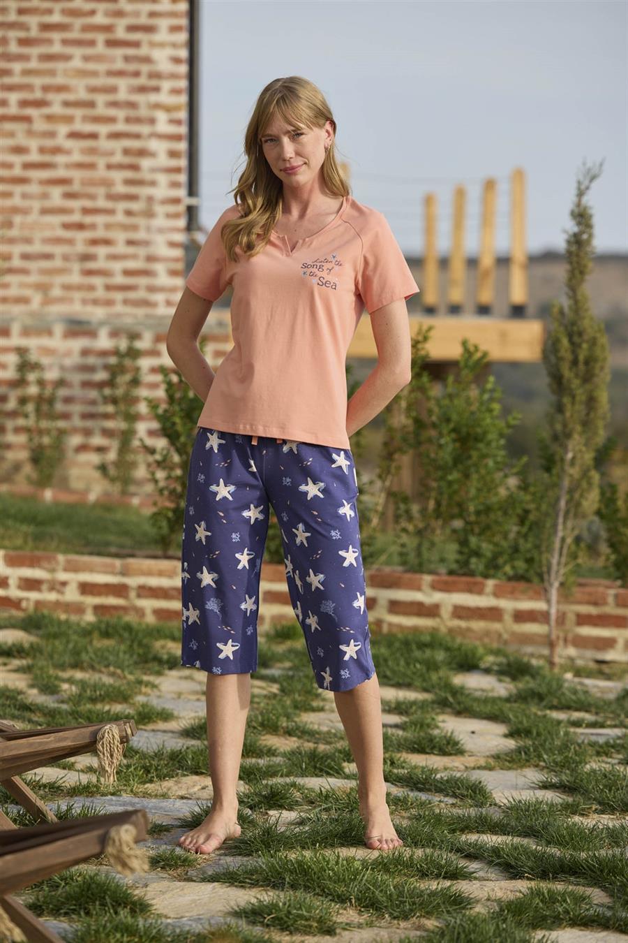 Deniz Yıldızı Desenli ve Baskılı Önü Düğmeli 