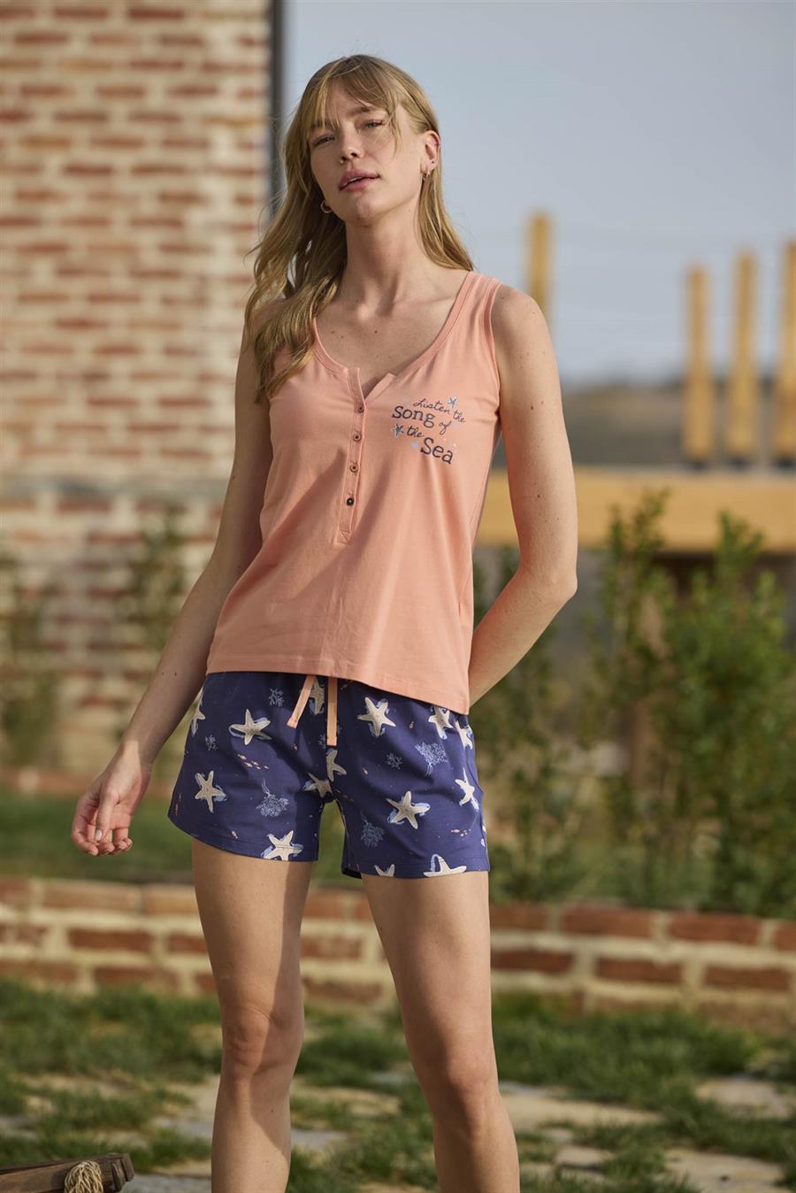 Deniz Yıldızı Desenli ve Baskılı Önü Düğmeli 