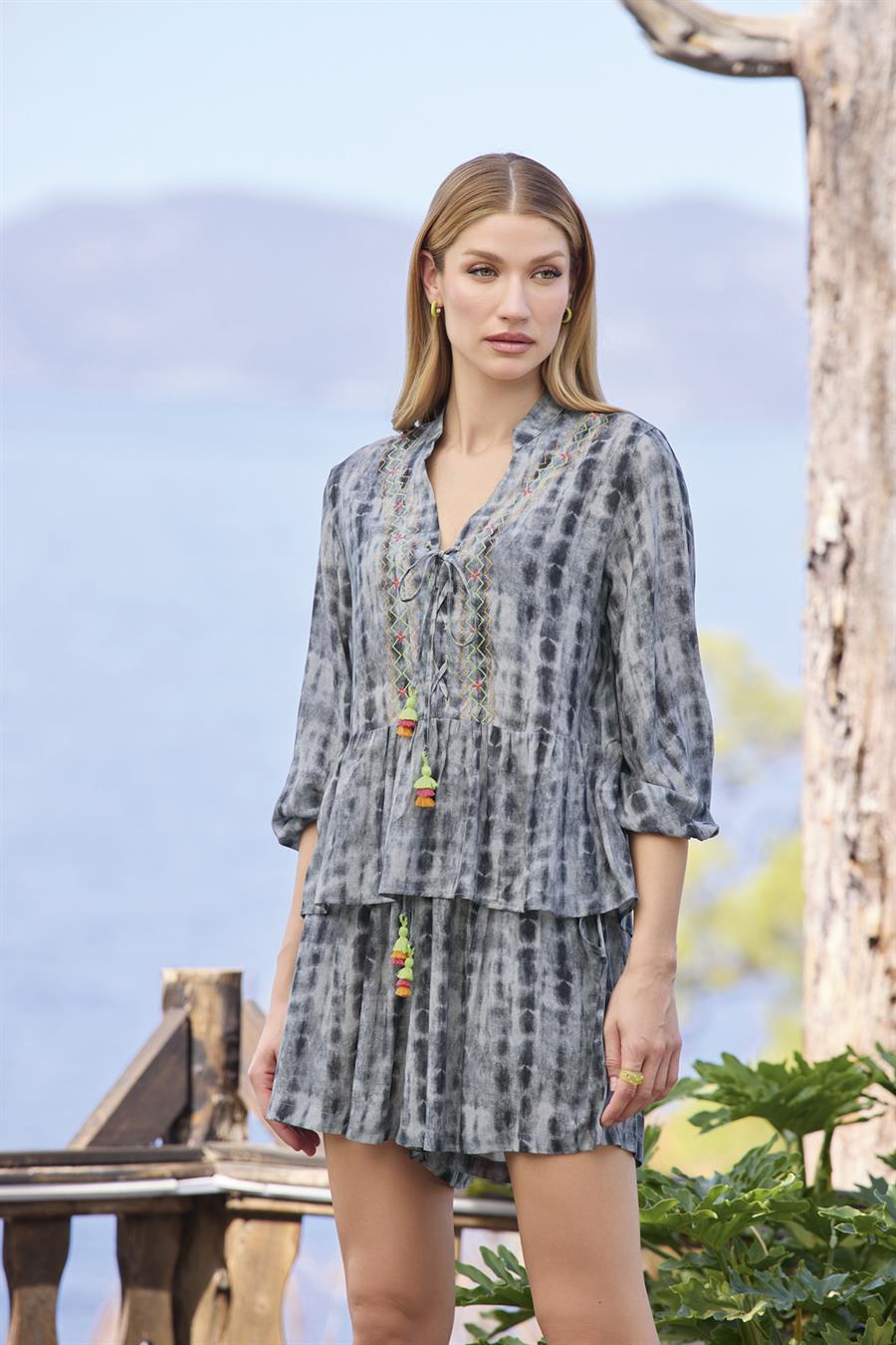 Desenli Truvakar Kollu V Yaka Alt Üst Takım