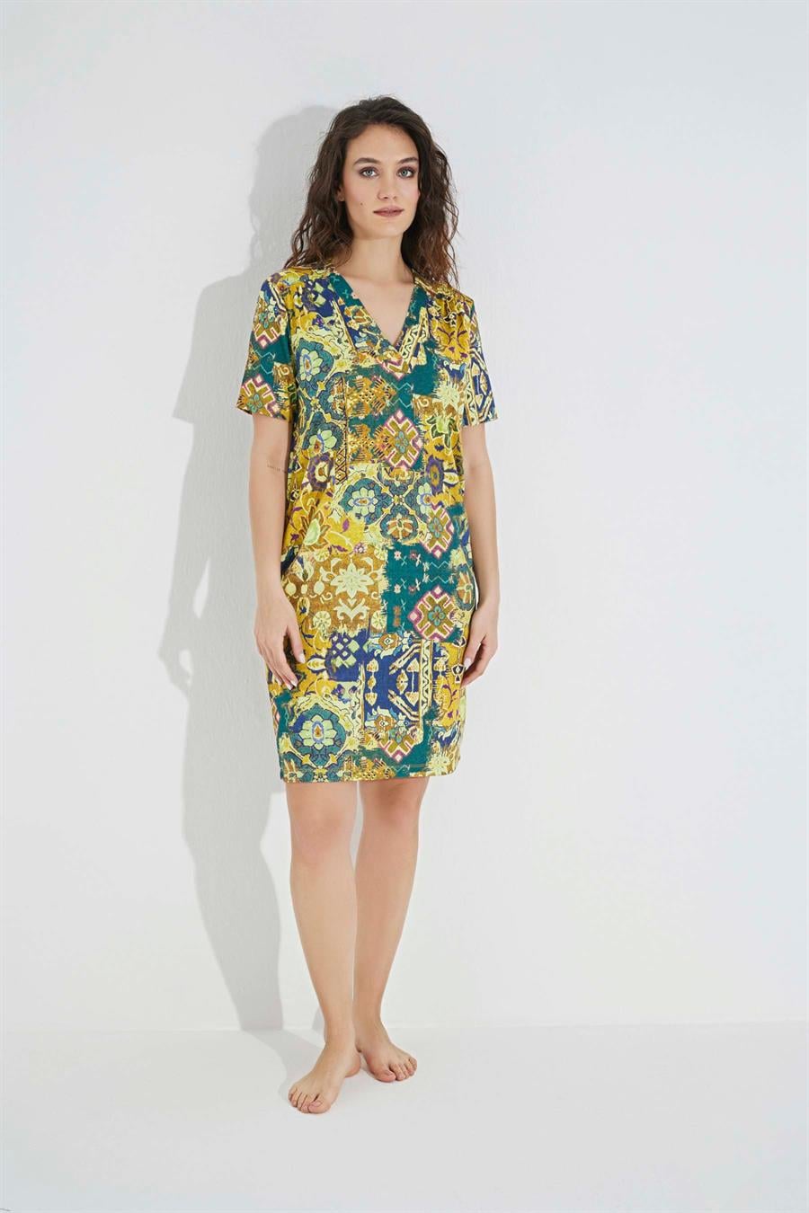 Kısa Kollu Desenli Gecelik