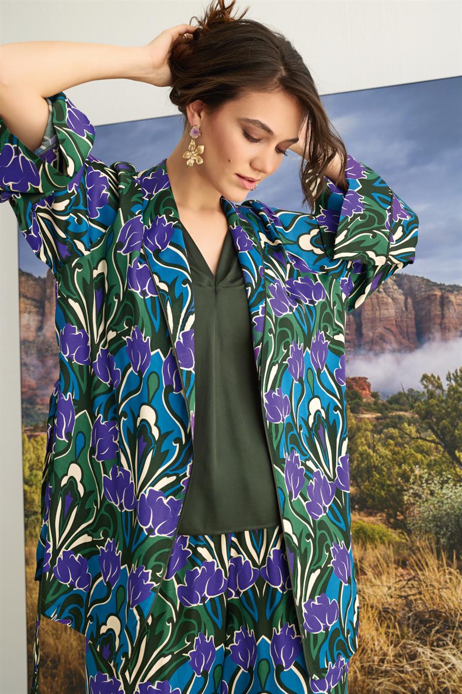 Çiçek Desenli 3lü Saten Pijama Takımı