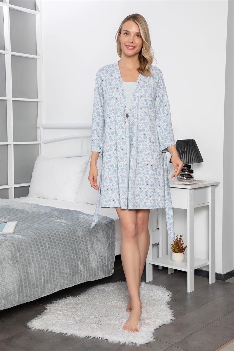 Koala Desenli ve Baskılı Sabahlık Takımı