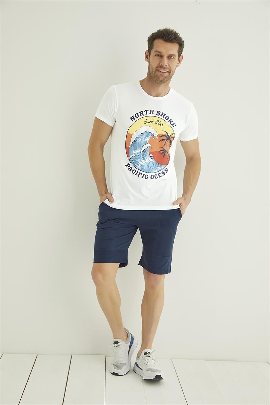 Sörf Dalgaları ve Palmiye Baskılı Surf Club Alt Üst Takım