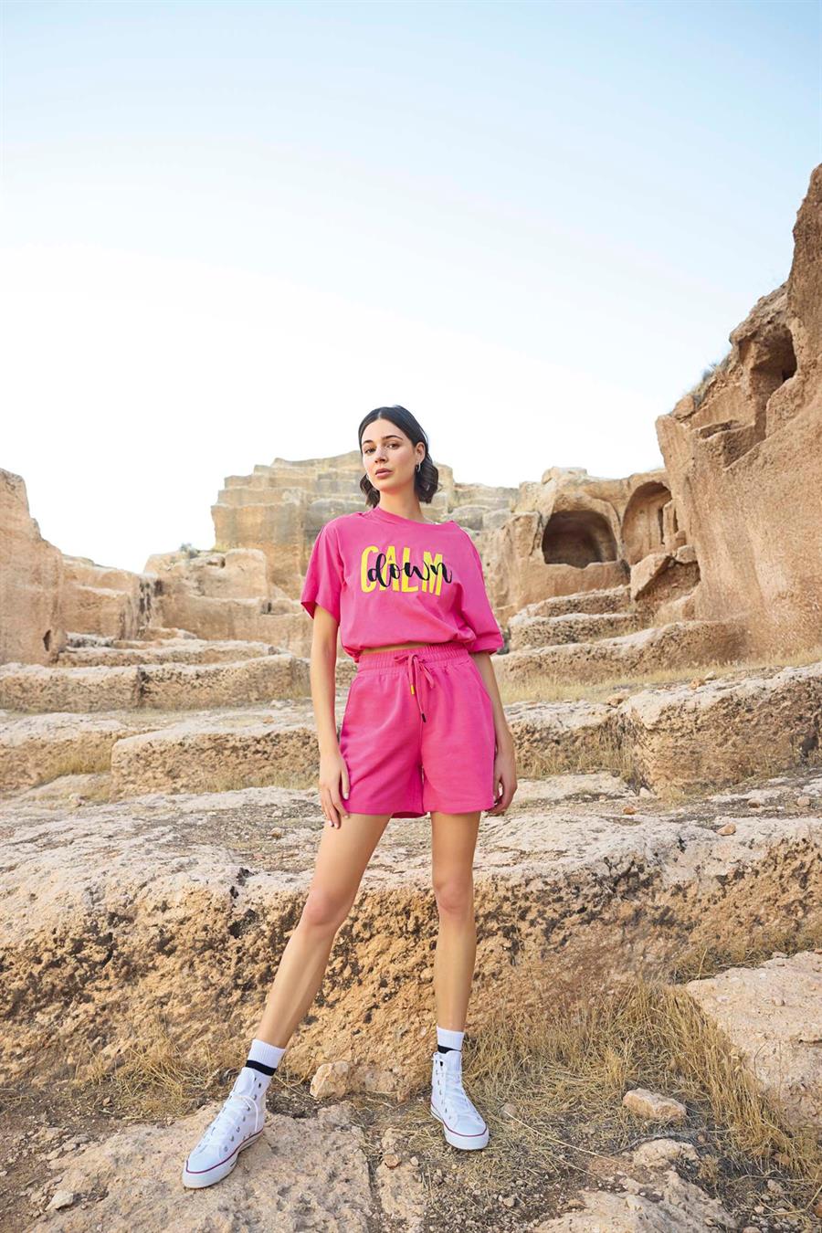 Kısa Kollu Calm Down 3lü Crop Alt Üst Takım