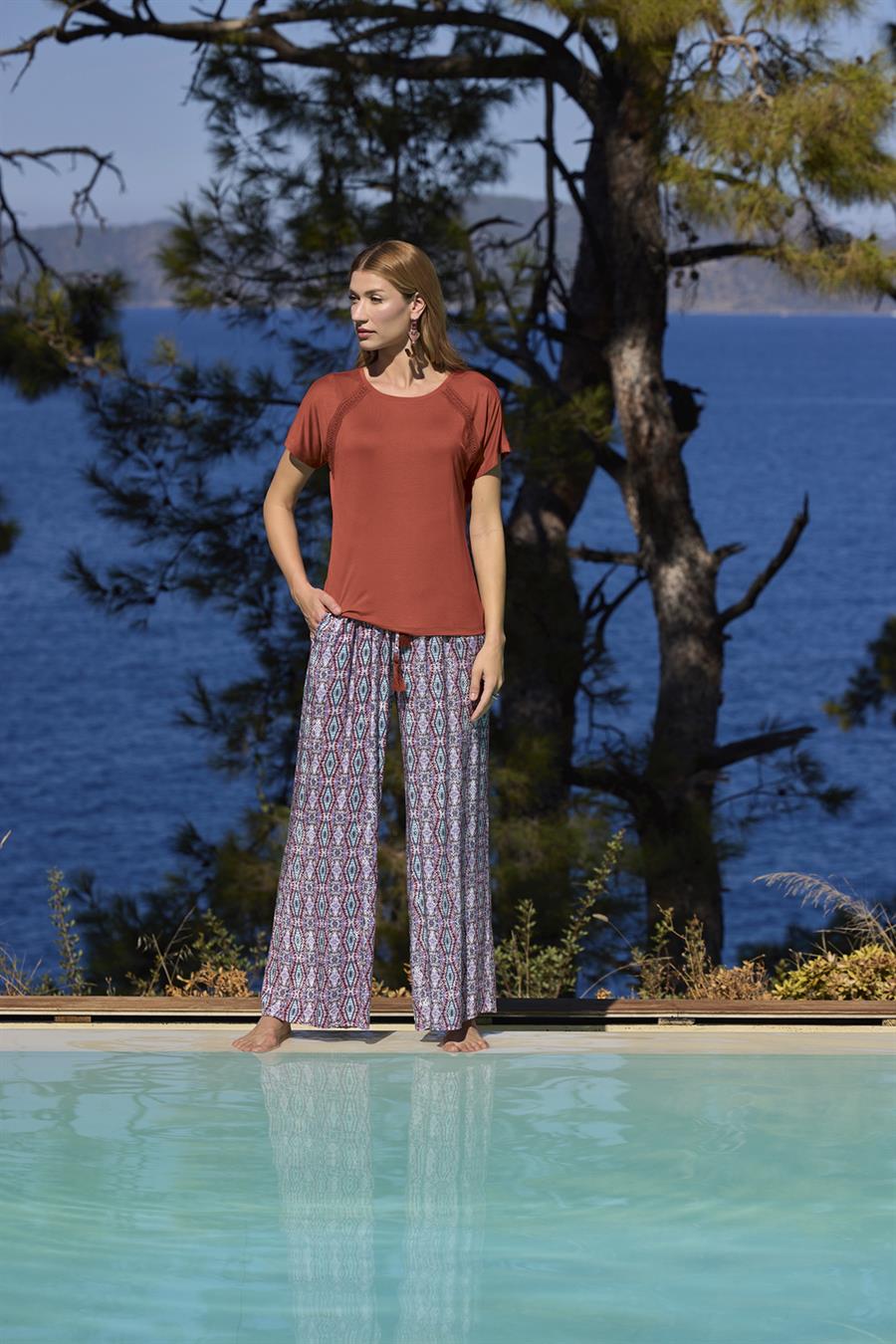 Etnik Desenli Kısa Kollu Alt Üst Takım