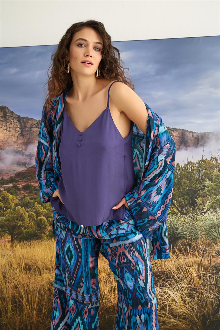 Etnik Desenli 3lü Pijama Takımı