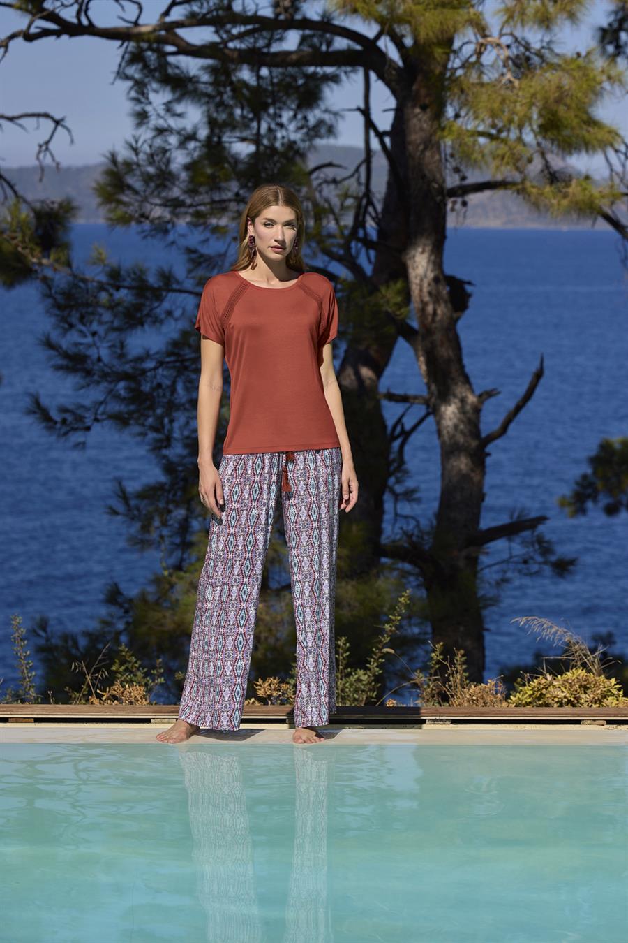 Etnik Desenli Kısa Kollu Alt Üst Takım