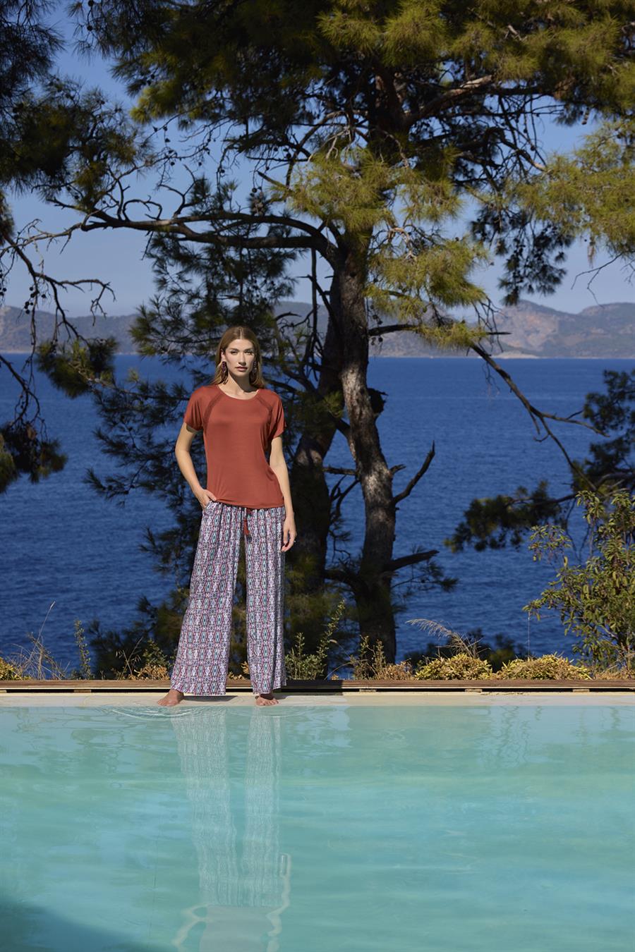 Etnik Desenli Kısa Kollu Alt Üst Takım