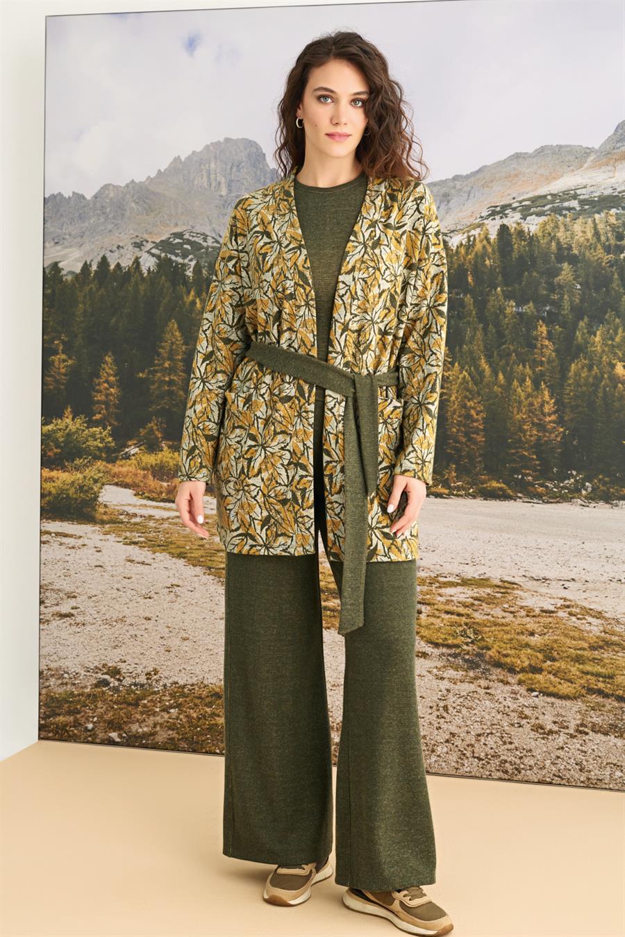 Yaprak Desenli 3lü Alt Üst Takım