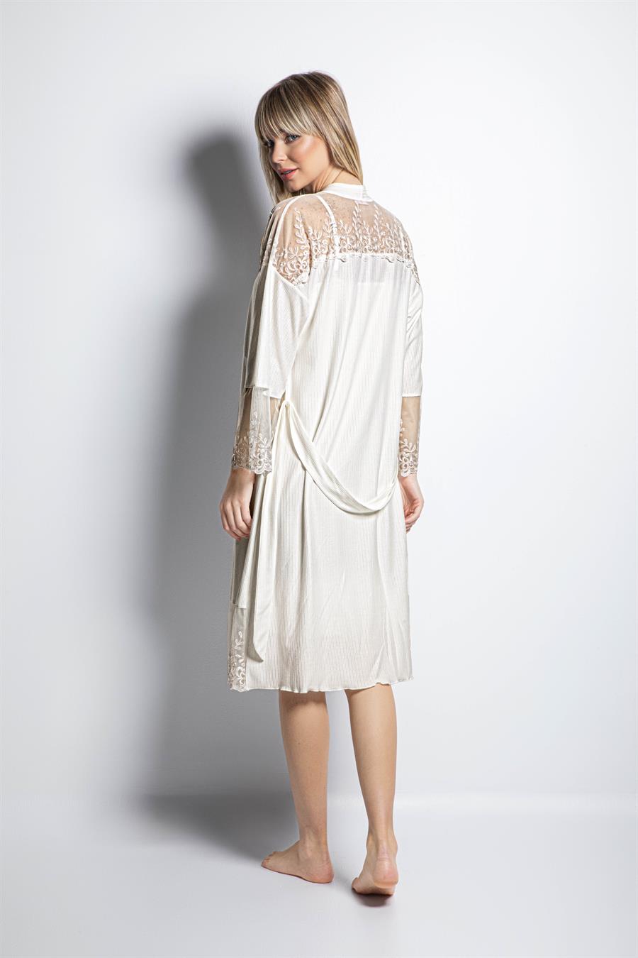 Dekolteli Brode Dantelli Sabahlık Takımı