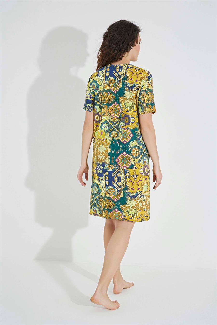 Kısa Kollu Desenli Gecelik