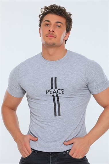 Erkek Likralı Bisiklet Yaka Baskılı T-shirt