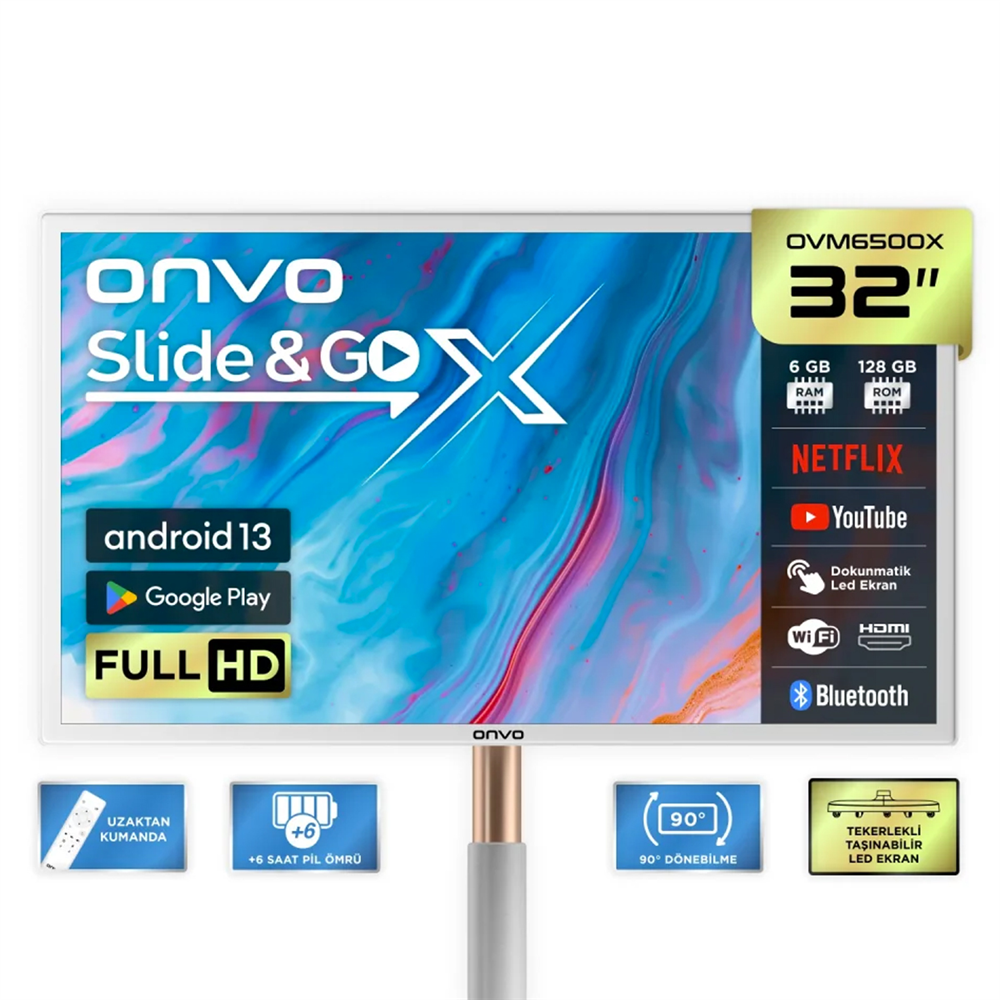Onvo 32OVM6500X 32 82 Ekran Slide&GoX Hareketli Android 13 Smart LED Ekran