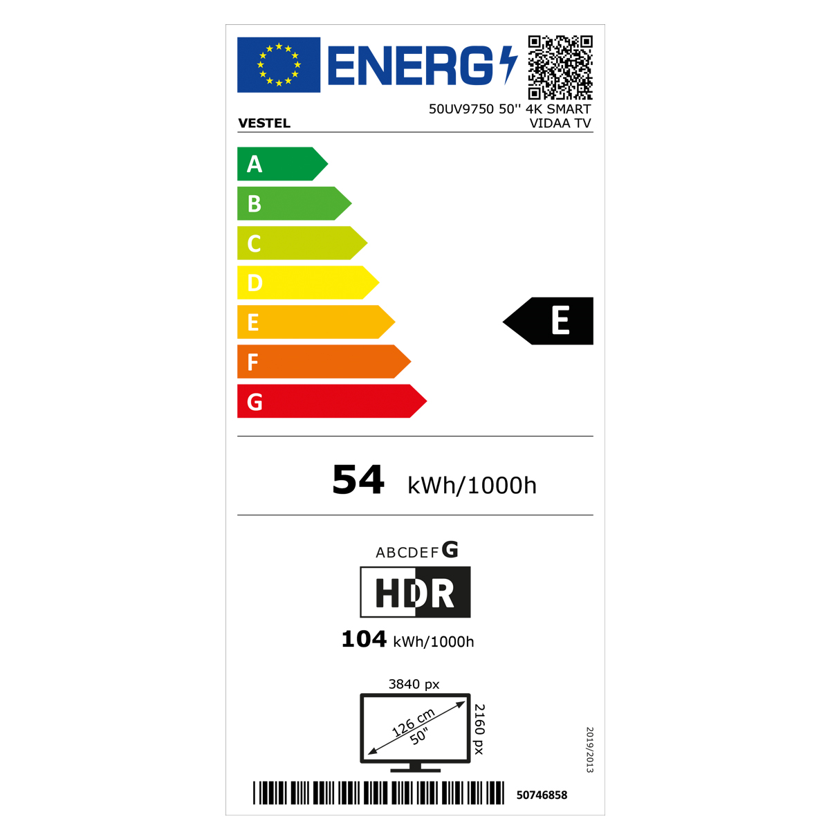 Vestel 50UV9750 50 126 Ekran 4K Smart Vidaa TV 20300376