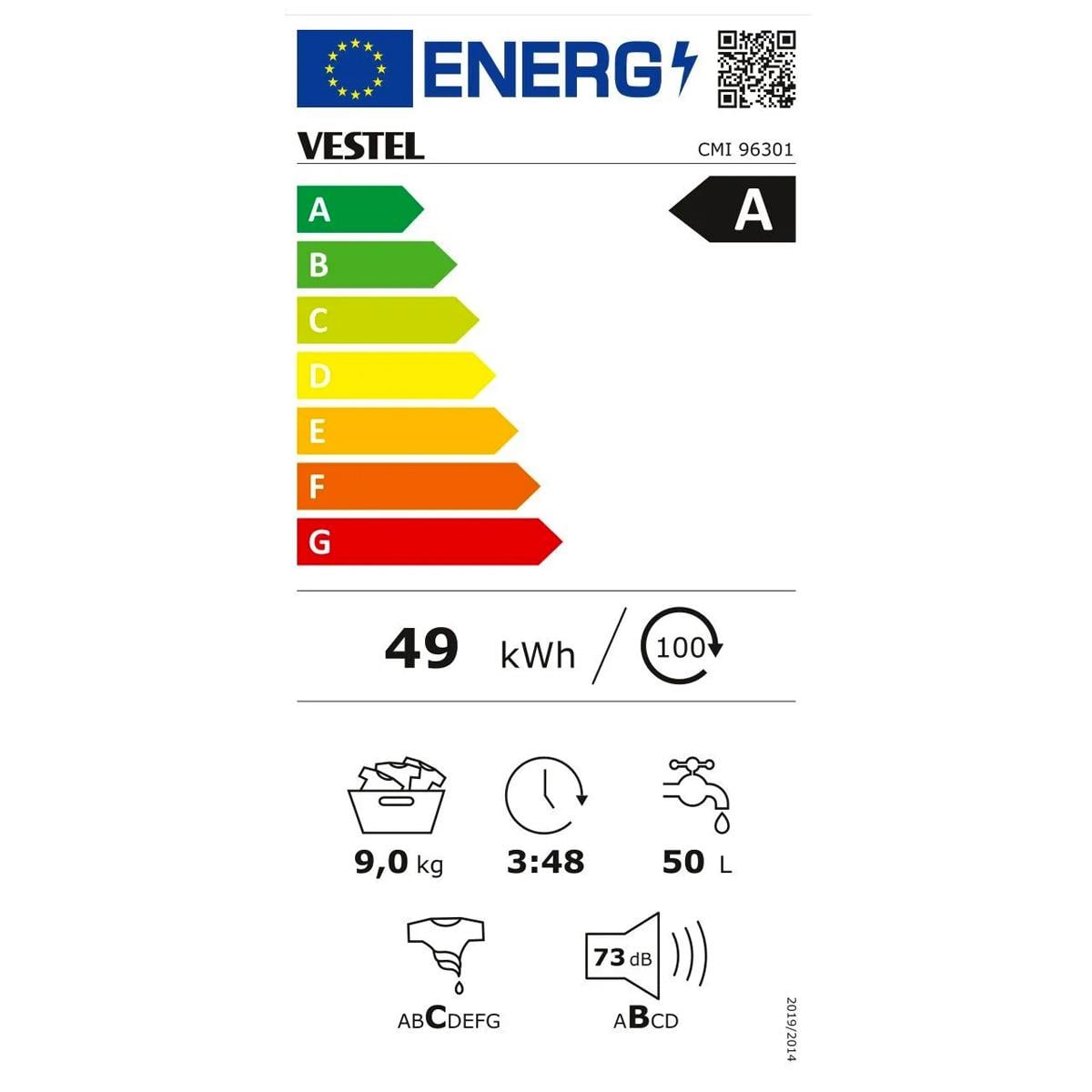 Vestel CMI 96301 9 kg 1000 Devir Çamaşır Makinesi 20265391