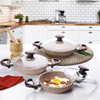 Falez CRE 3060 Creamy Granit 6 Parça Sahan Seti Krem