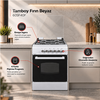 Luxell Atlantis 60SF40F Beyaz Solo Fırın