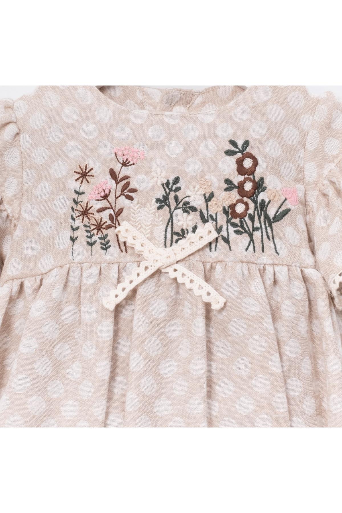 Çiçek İşlemeli Kız Bebek Romper Çok Renkli