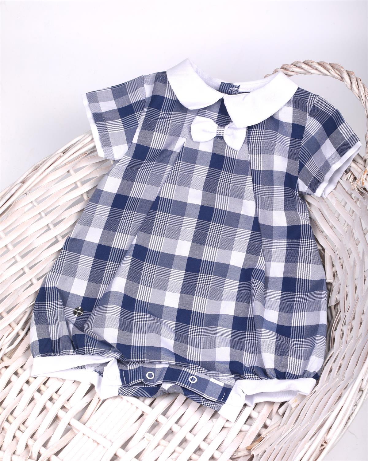 Ekoseli Şort Tulum Lacivert