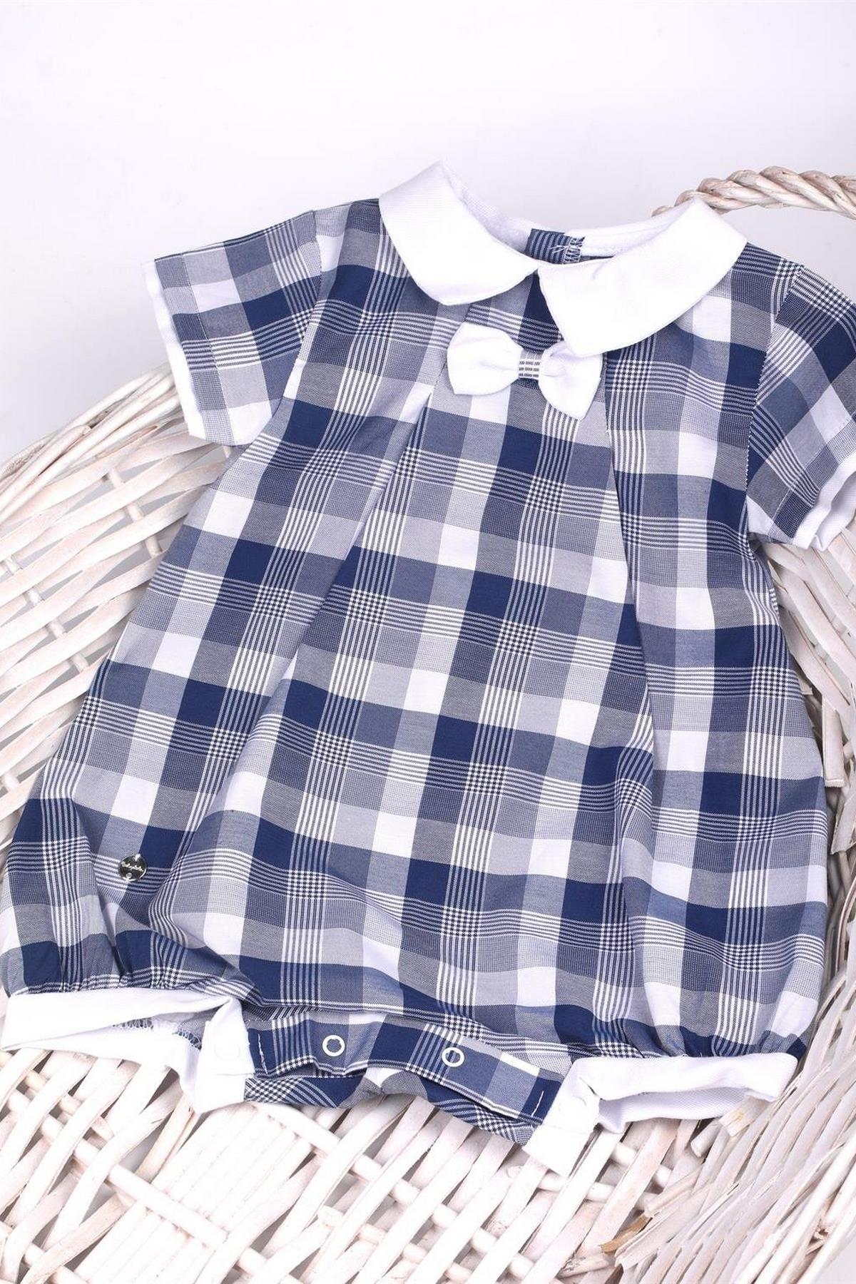 Ekoseli Şort Tulum Lacivert