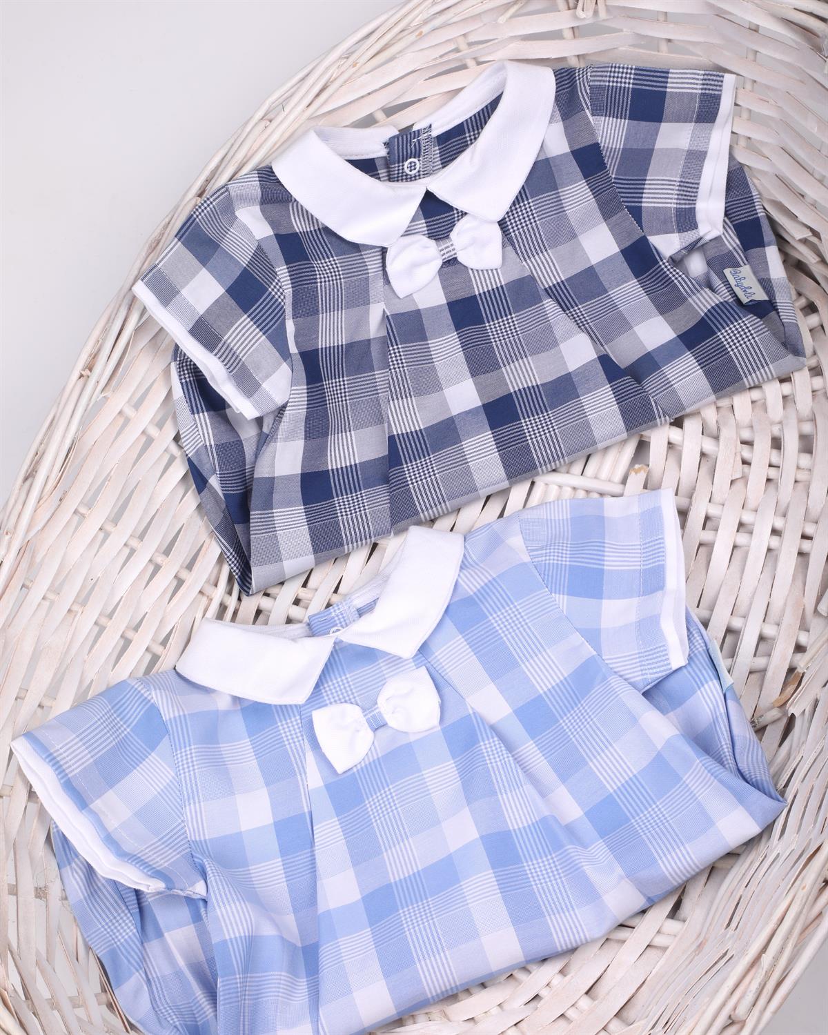 Ekoseli Şort Tulum Lacivert