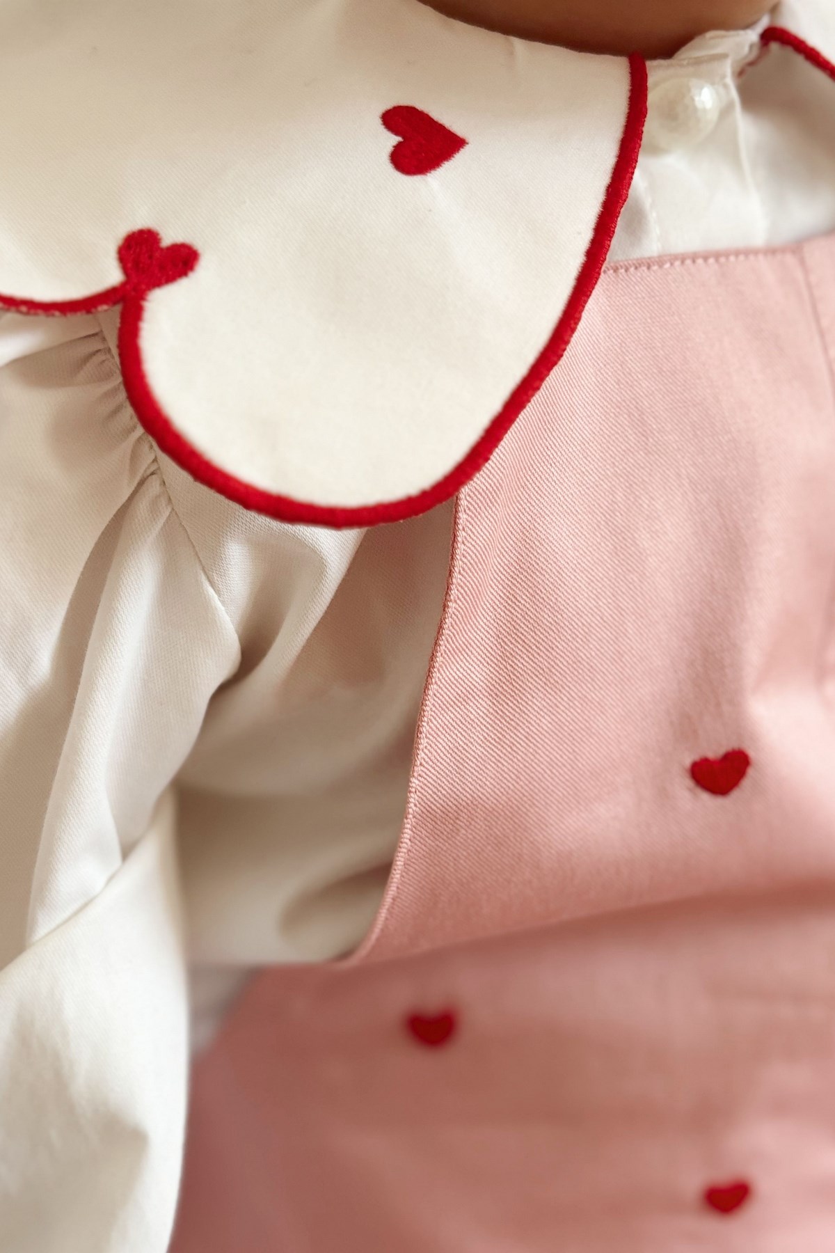 Kalp Nakışlı Kız Çocuk Tulum Pembe
