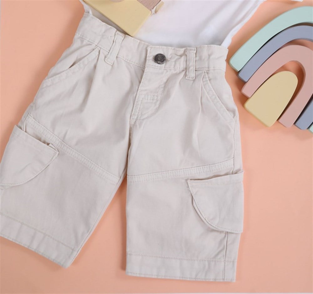 Kanvas Cepli Şort Taş Renk