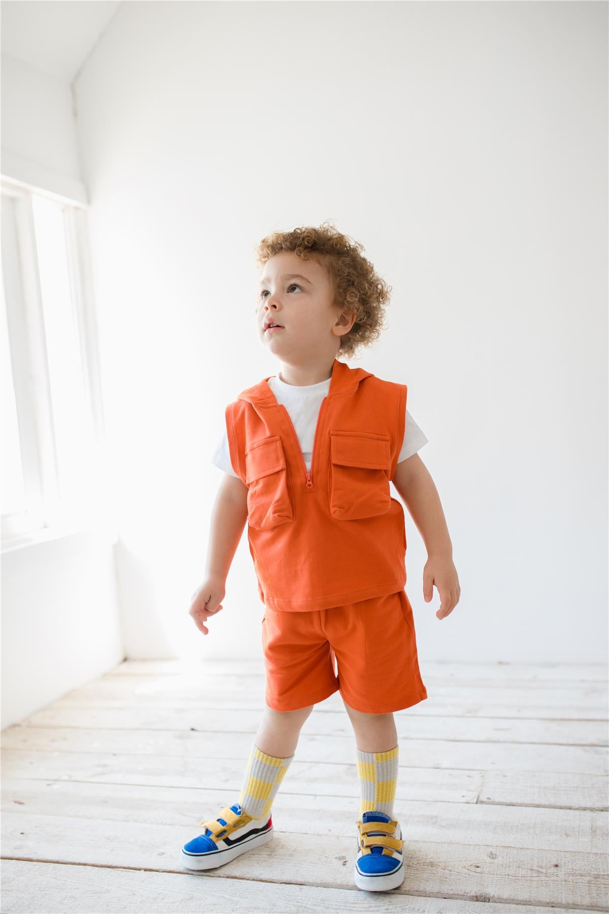 Kargo Cepli Erkek Bebek 3Lü Takım Turuncu