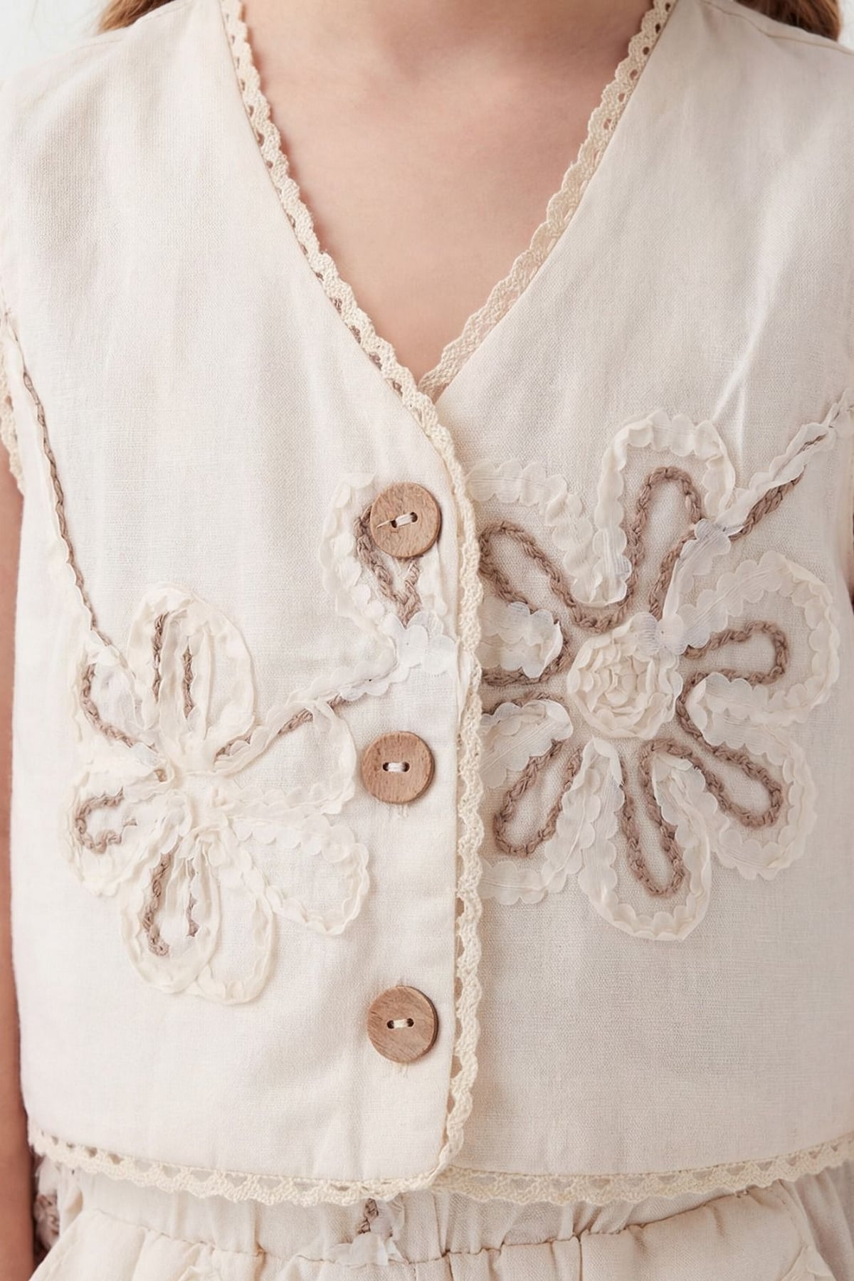 Lase Çiçekli Yelek Pantolon Takım Bej