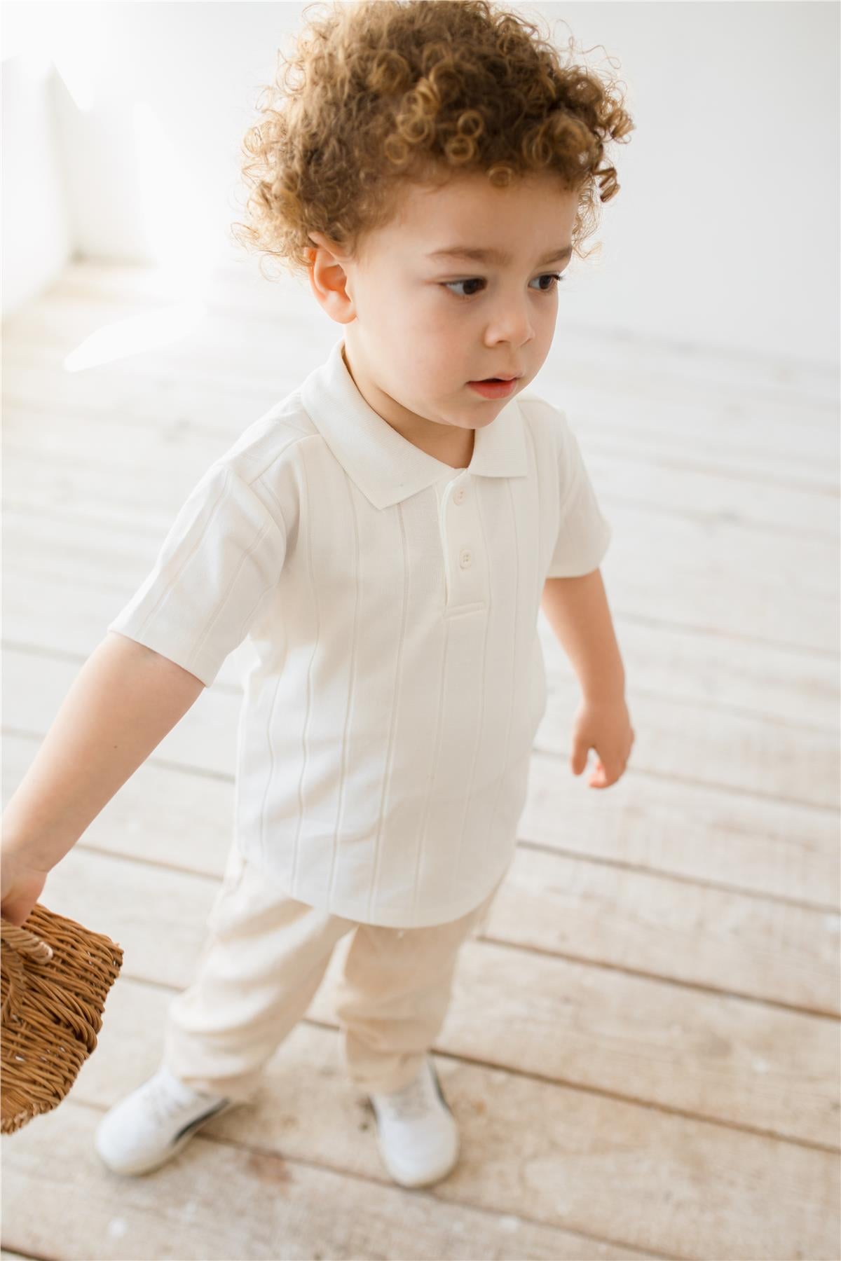 Örme Kumaş Erkek Çocuk Polo Yaka T-Shirt Beyaz