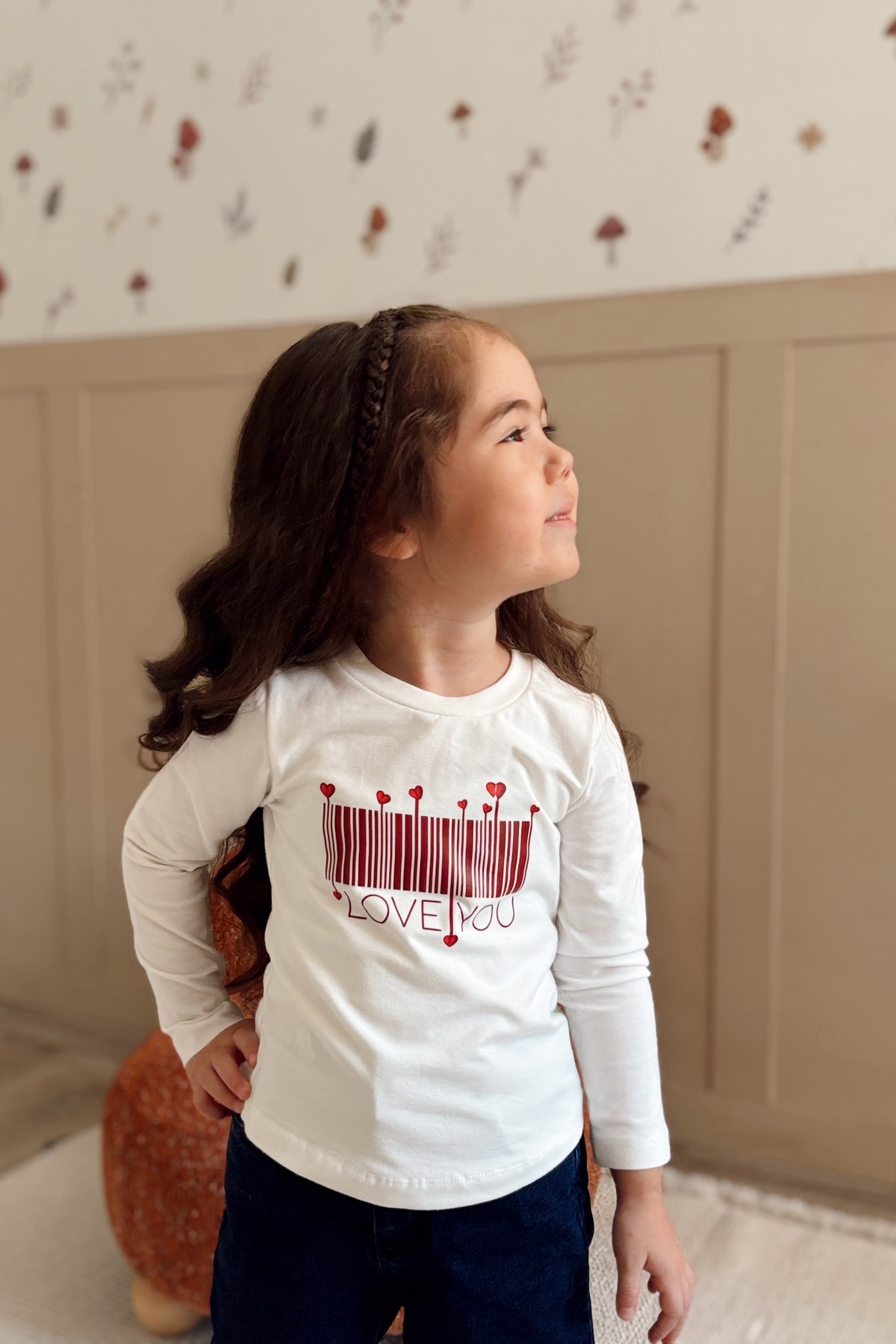 Pamuklu Uzun Kollu Kız Çocuk Tshirt Beyaz