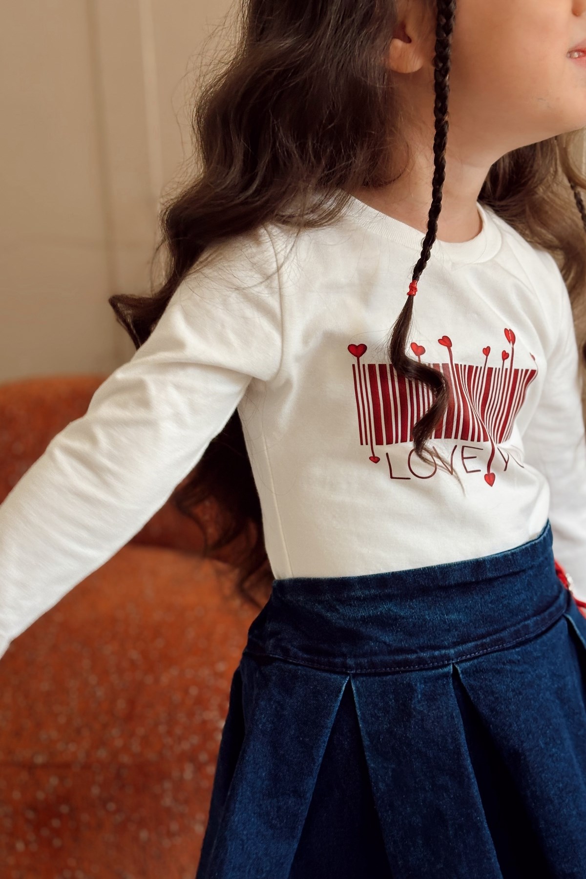Pamuklu Uzun Kollu Kız Çocuk Tshirt Beyaz