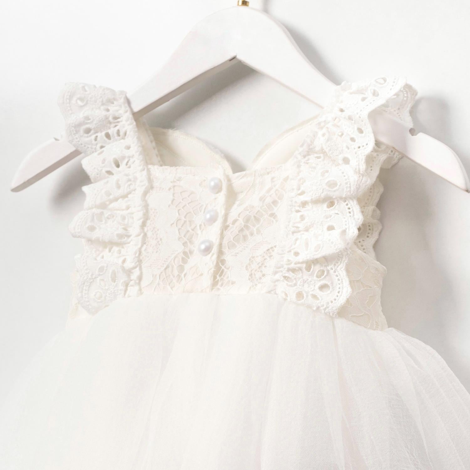 Payet Kanatlı Kız Bebek Romper Beyaz