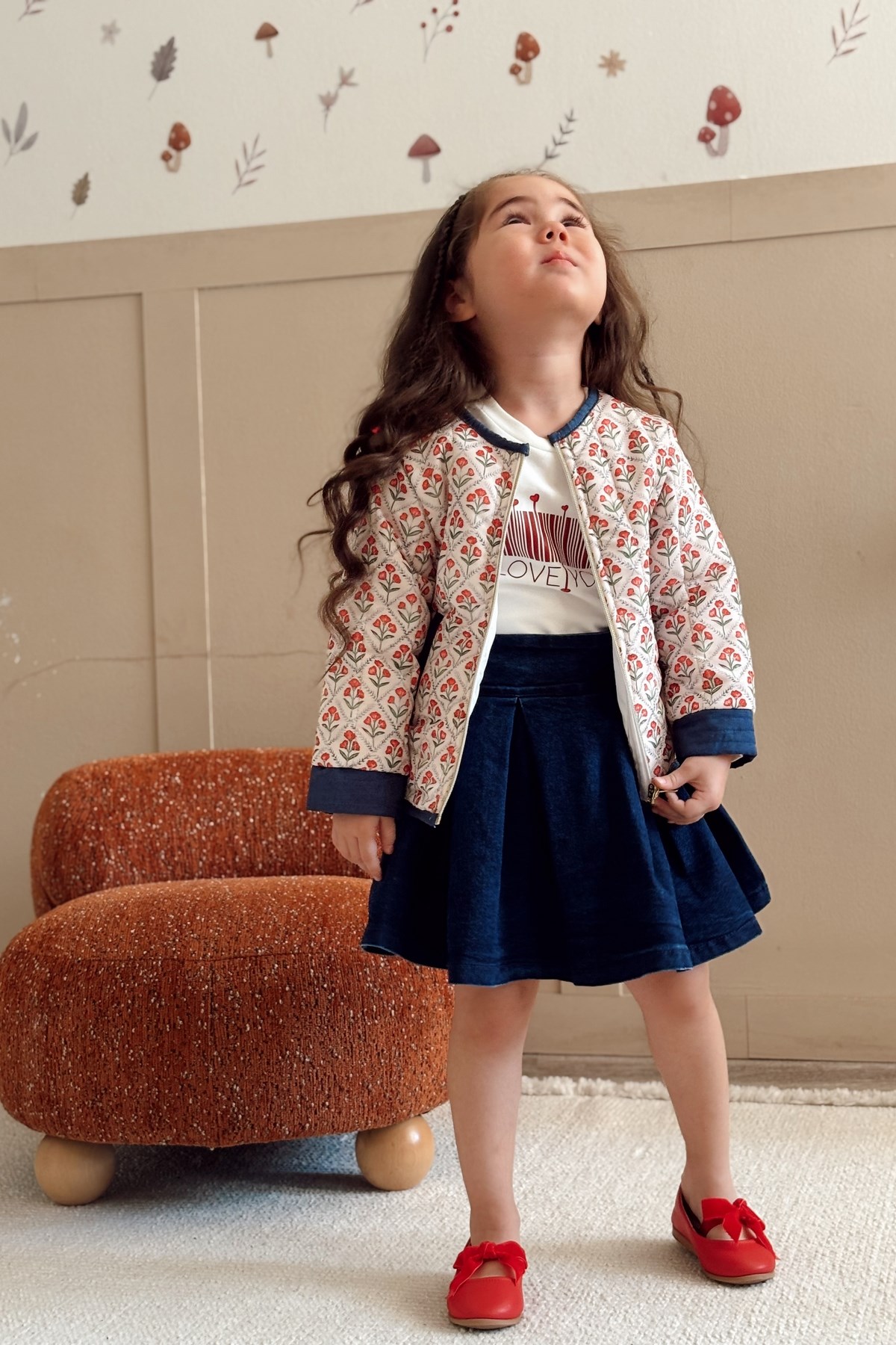 Pileli Denim Kız Çocuk Etek Lacivert