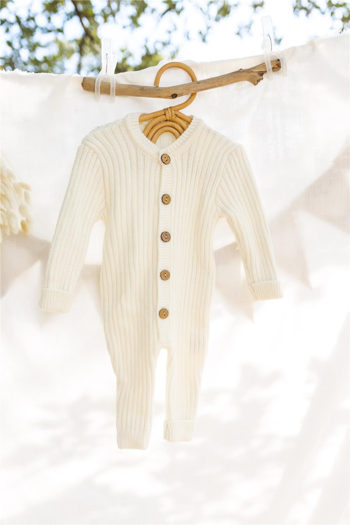 Triko Bereli Tulum Bebek Set Ekru