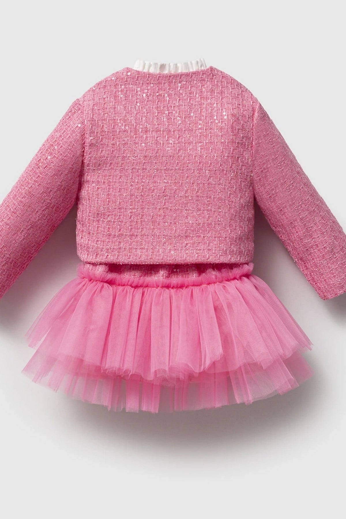 Tüvit Kumaş Ceket Tütü Etek Ve Gömlek 3Lü Takım Pembe