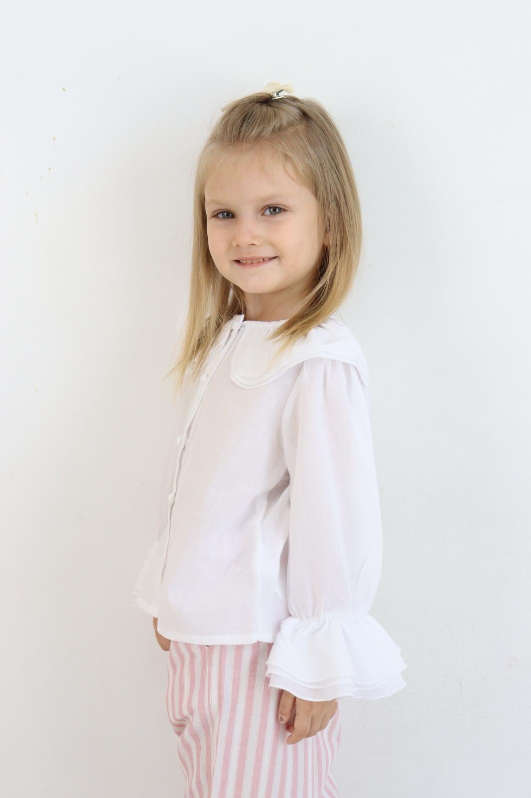 Yaka Detaylı Kız Çocuk Gömlek Ekru