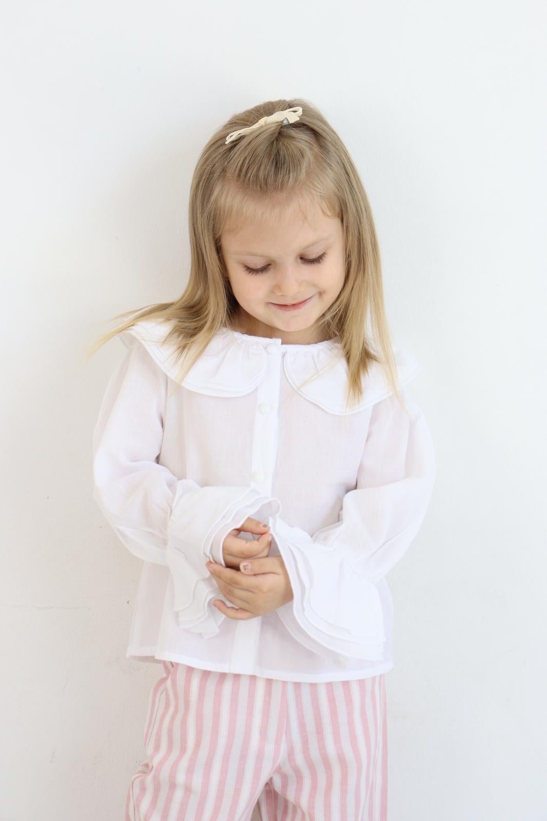 Yaka Detaylı Kız Çocuk Gömlek Ekru
