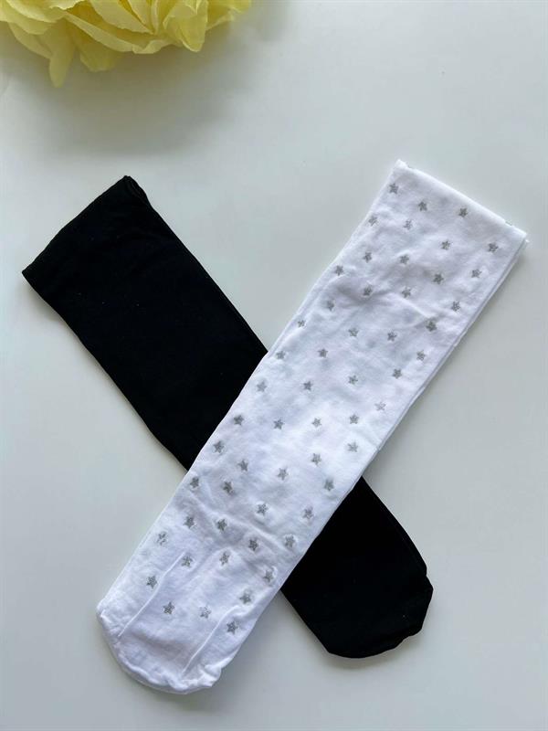 40 Denye Gri Simli Beyaz ve Düz Siyah Çocuk Külotlu Mus Çorap 2 li Set 