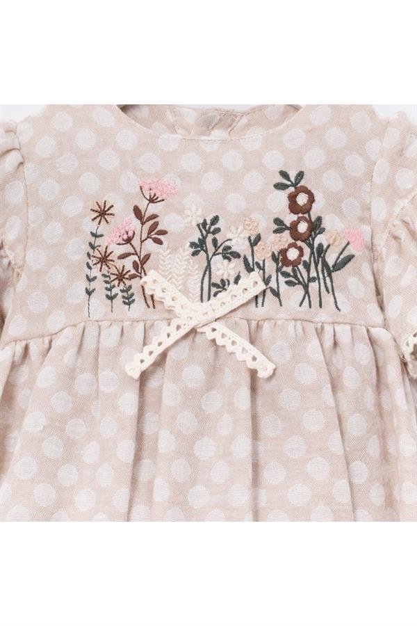 Çiçek İşlemeli Kız Bebek Romper Çok Renkli