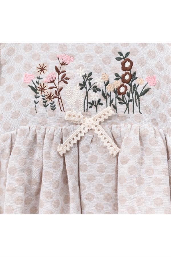 Çiçek İşlemeli Kız Çocuk Elbise Çok Renkli