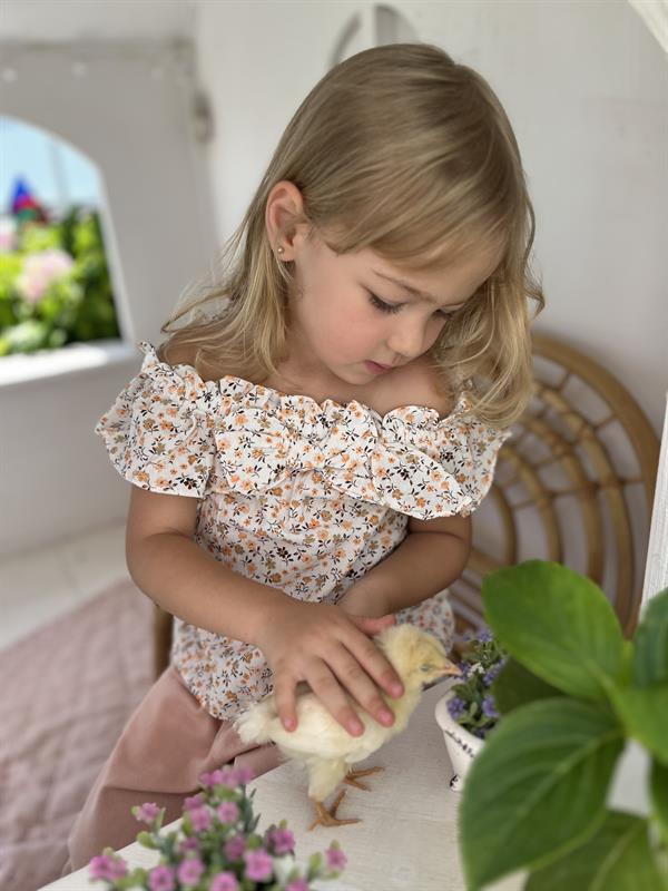 Çiçekli Dokuma Kız Çocuk Bluz Bej