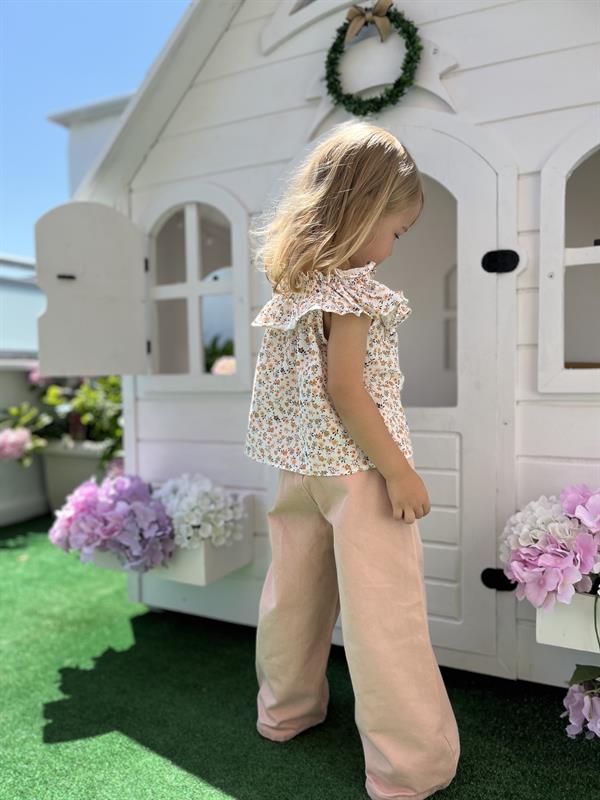 Çiçekli Dokuma Kız Çocuk Bluz Bej